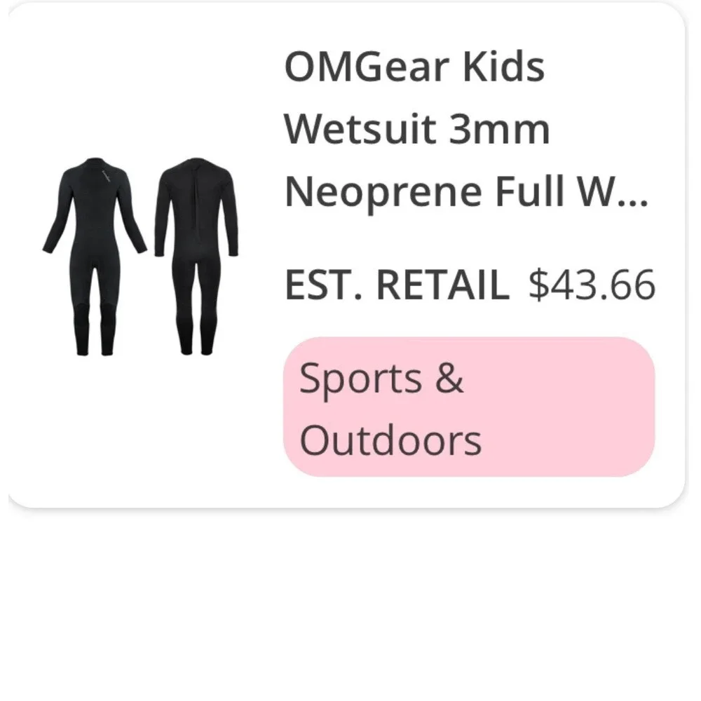 OMGear Kids 12 Wetsuit 3mm Neoprene Full Body Youth Surf Scuba Diving Suit Black
